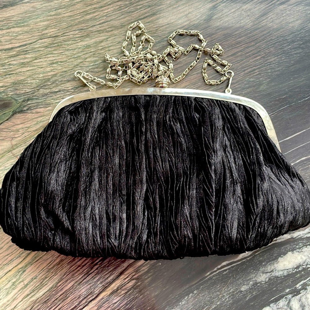 Neiman Marcus black clutch evening bag with chain